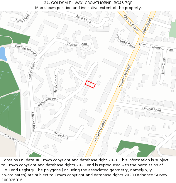 34, GOLDSMITH WAY, CROWTHORNE, RG45 7QP: Location map and indicative extent of plot
