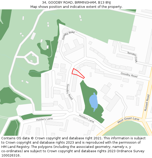 34, GOODBY ROAD, BIRMINGHAM, B13 8NJ: Location map and indicative extent of plot