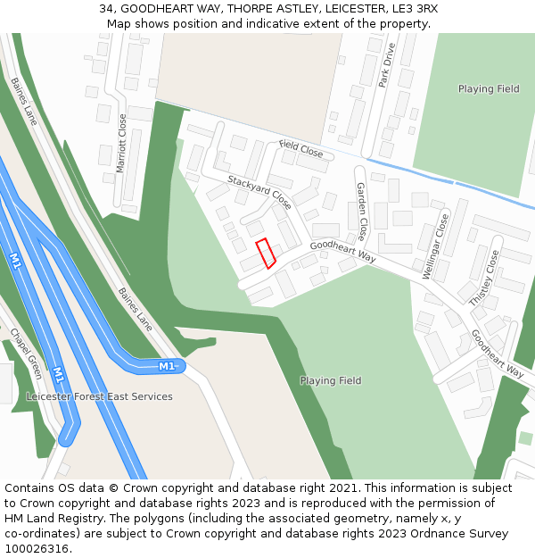 34, GOODHEART WAY, THORPE ASTLEY, LEICESTER, LE3 3RX: Location map and indicative extent of plot