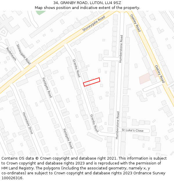 34, GRANBY ROAD, LUTON, LU4 9SZ: Location map and indicative extent of plot