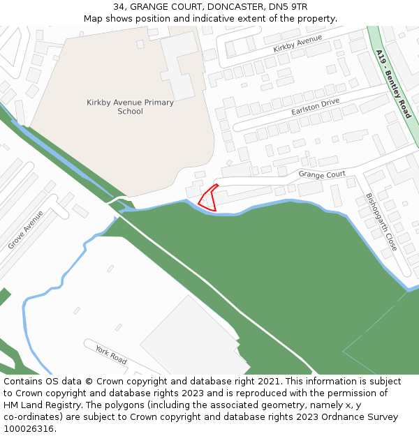 34, GRANGE COURT, DONCASTER, DN5 9TR: Location map and indicative extent of plot