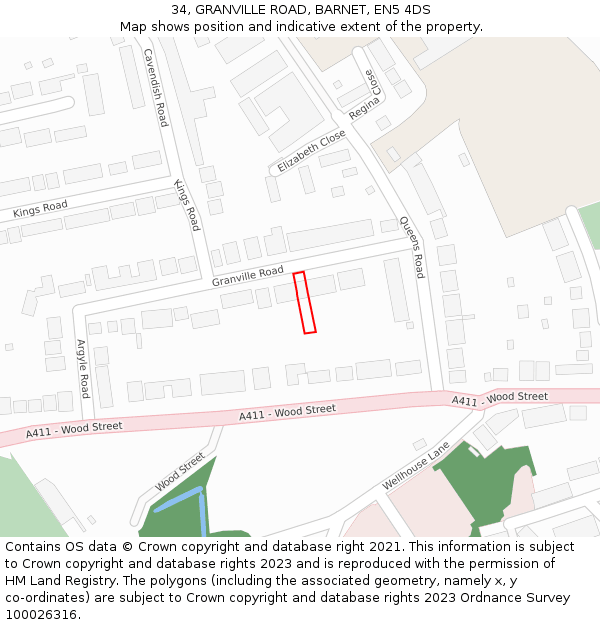 34, GRANVILLE ROAD, BARNET, EN5 4DS: Location map and indicative extent of plot