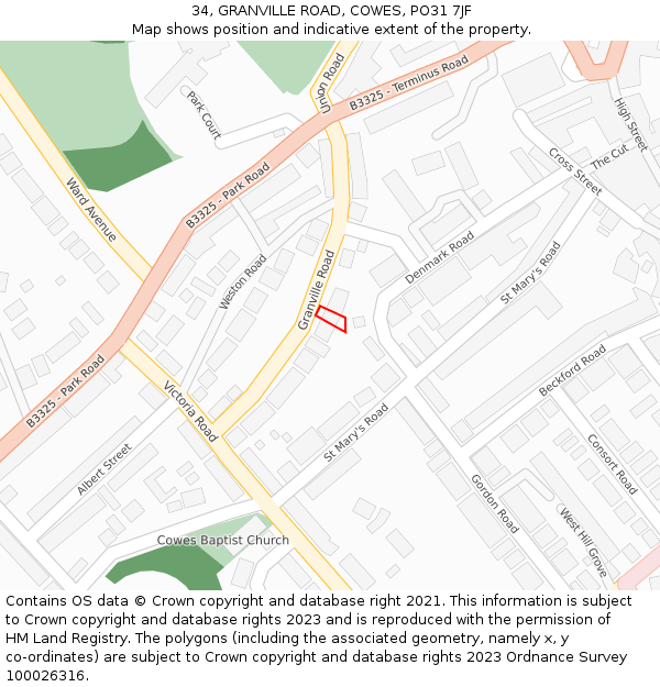 34, GRANVILLE ROAD, COWES, PO31 7JF: Location map and indicative extent of plot