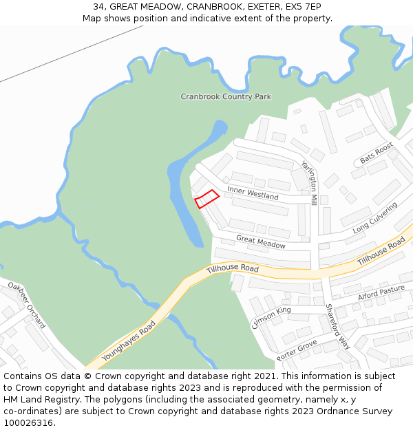 34, GREAT MEADOW, CRANBROOK, EXETER, EX5 7EP: Location map and indicative extent of plot