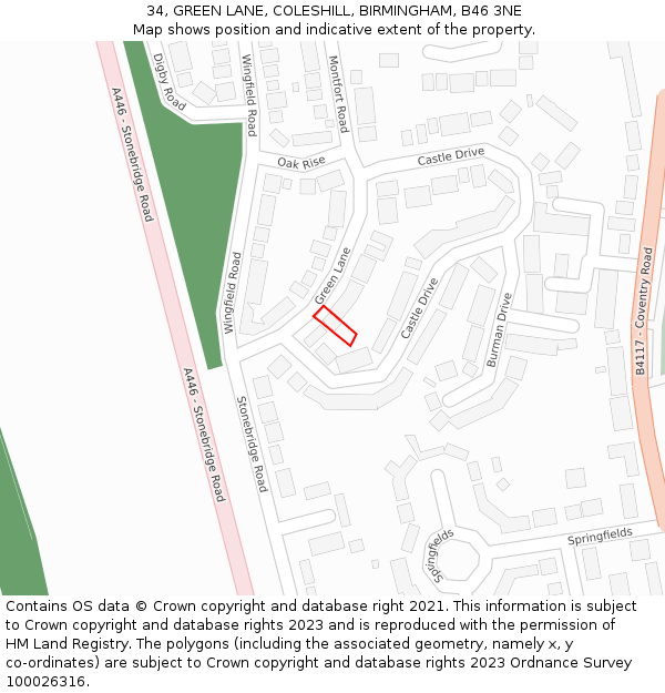 34, GREEN LANE, COLESHILL, BIRMINGHAM, B46 3NE: Location map and indicative extent of plot