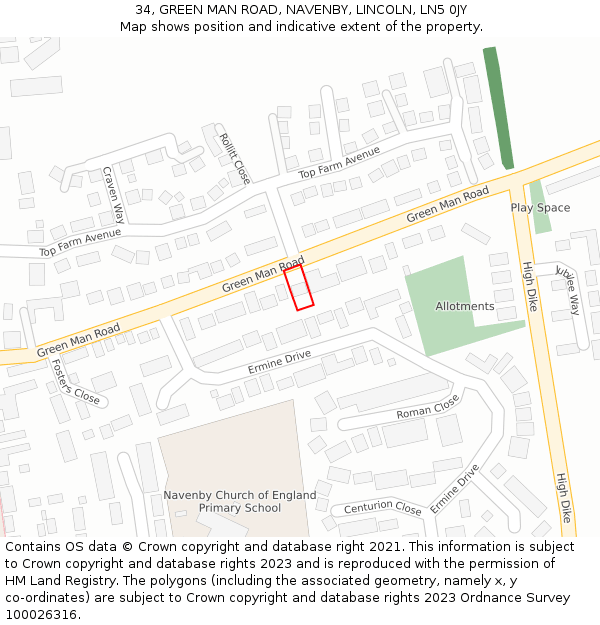 34, GREEN MAN ROAD, NAVENBY, LINCOLN, LN5 0JY: Location map and indicative extent of plot