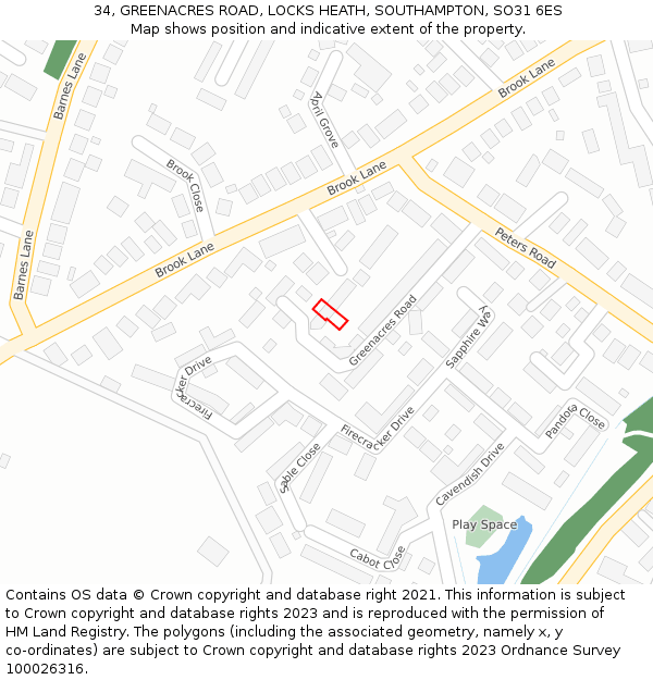 34, GREENACRES ROAD, LOCKS HEATH, SOUTHAMPTON, SO31 6ES: Location map and indicative extent of plot