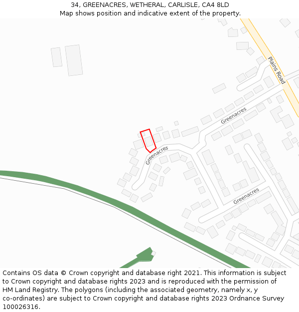 34, GREENACRES, WETHERAL, CARLISLE, CA4 8LD: Location map and indicative extent of plot