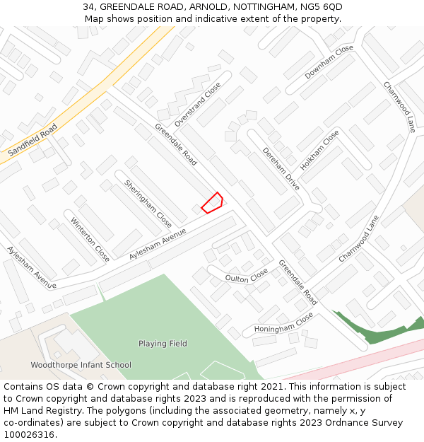 34, GREENDALE ROAD, ARNOLD, NOTTINGHAM, NG5 6QD: Location map and indicative extent of plot