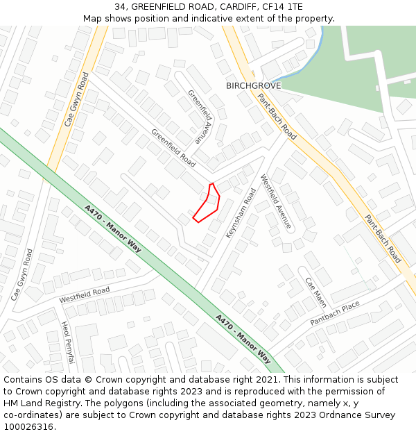 34, GREENFIELD ROAD, CARDIFF, CF14 1TE: Location map and indicative extent of plot
