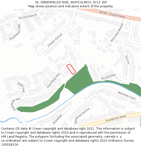 34, GREENFIELDS RISE, WHITCHURCH, SY13 1EP: Location map and indicative extent of plot