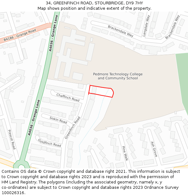 34, GREENFINCH ROAD, STOURBRIDGE, DY9 7HY: Location map and indicative extent of plot