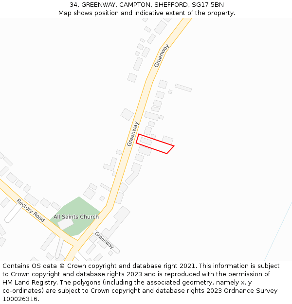 34, GREENWAY, CAMPTON, SHEFFORD, SG17 5BN: Location map and indicative extent of plot