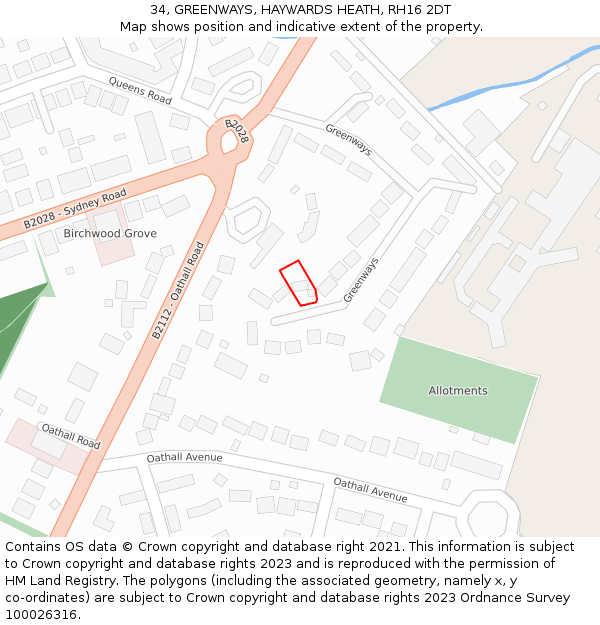 34, GREENWAYS, HAYWARDS HEATH, RH16 2DT: Location map and indicative extent of plot