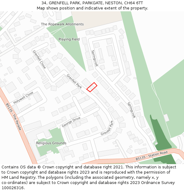 34, GRENFELL PARK, PARKGATE, NESTON, CH64 6TT: Location map and indicative extent of plot