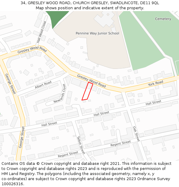 34, GRESLEY WOOD ROAD, CHURCH GRESLEY, SWADLINCOTE, DE11 9QL: Location map and indicative extent of plot