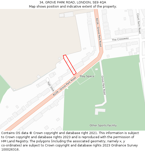 34, GROVE PARK ROAD, LONDON, SE9 4QA: Location map and indicative extent of plot