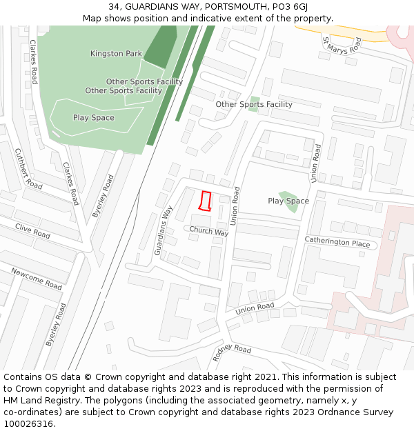 34, GUARDIANS WAY, PORTSMOUTH, PO3 6GJ: Location map and indicative extent of plot