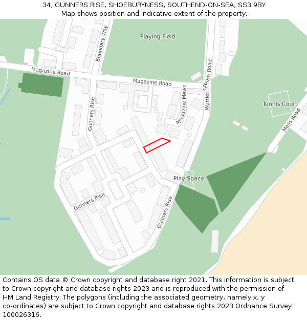 34, GUNNERS RISE, SHOEBURYNESS, SOUTHEND-ON-SEA, SS3 9BY: Location map and indicative extent of plot