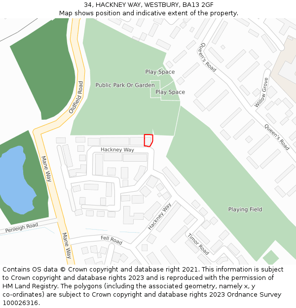 34, HACKNEY WAY, WESTBURY, BA13 2GF: Location map and indicative extent of plot