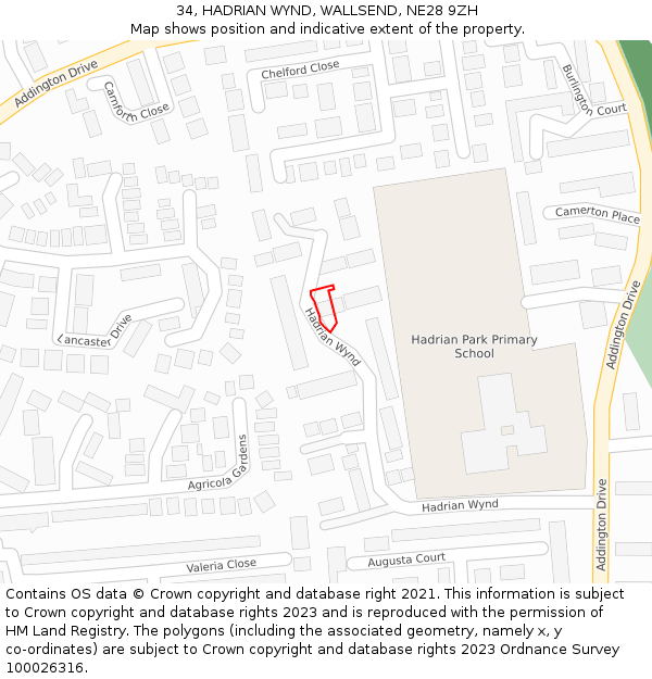 34, HADRIAN WYND, WALLSEND, NE28 9ZH: Location map and indicative extent of plot