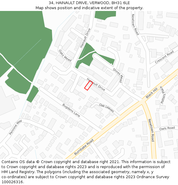 34, HAINAULT DRIVE, VERWOOD, BH31 6LE: Location map and indicative extent of plot