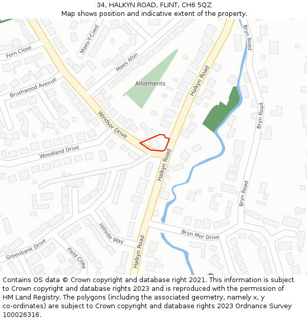 34, HALKYN ROAD, FLINT, CH6 5QZ: Location map and indicative extent of plot