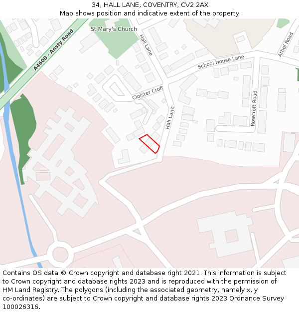 34, HALL LANE, COVENTRY, CV2 2AX: Location map and indicative extent of plot