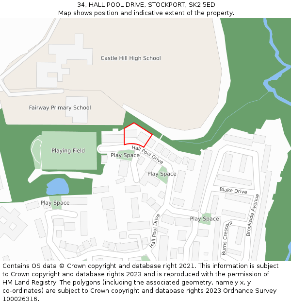 34, HALL POOL DRIVE, STOCKPORT, SK2 5ED: Location map and indicative extent of plot