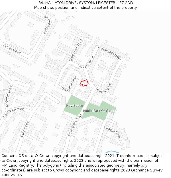 34, HALLATON DRIVE, SYSTON, LEICESTER, LE7 2DD: Location map and indicative extent of plot