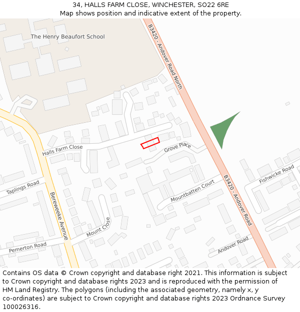 34, HALLS FARM CLOSE, WINCHESTER, SO22 6RE: Location map and indicative extent of plot