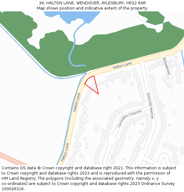 34, HALTON LANE, WENDOVER, AYLESBURY, HP22 6AR: Location map and indicative extent of plot