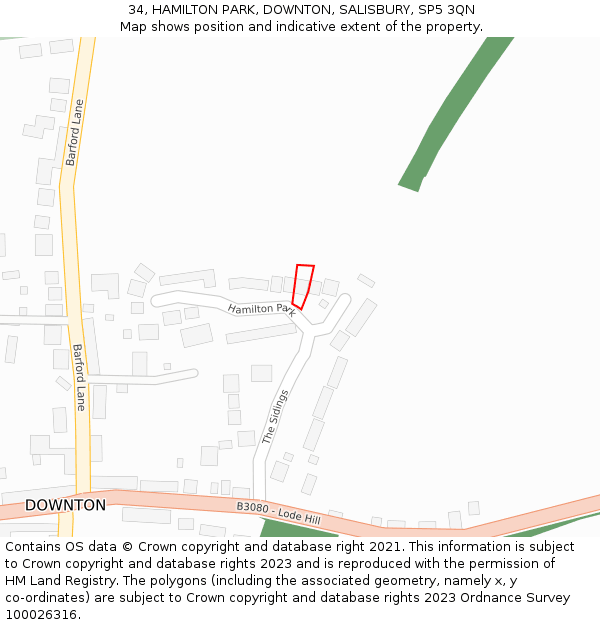 34, HAMILTON PARK, DOWNTON, SALISBURY, SP5 3QN: Location map and indicative extent of plot