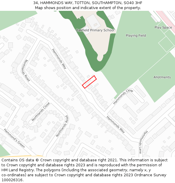 34, HAMMONDS WAY, TOTTON, SOUTHAMPTON, SO40 3HF: Location map and indicative extent of plot