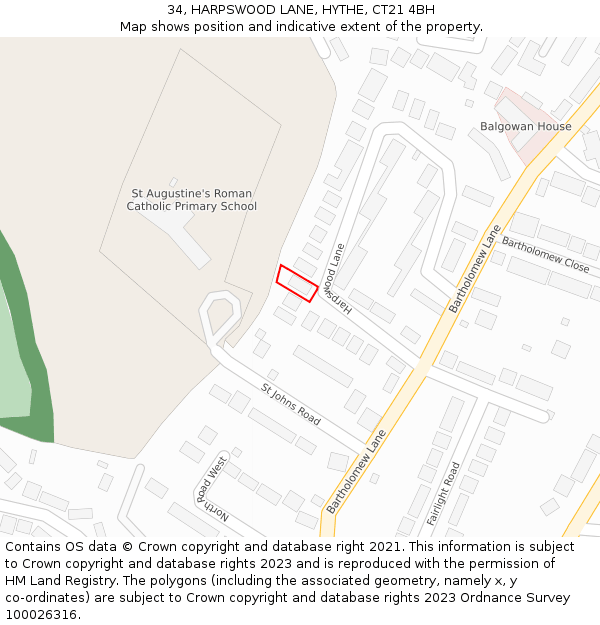 34, HARPSWOOD LANE, HYTHE, CT21 4BH: Location map and indicative extent of plot