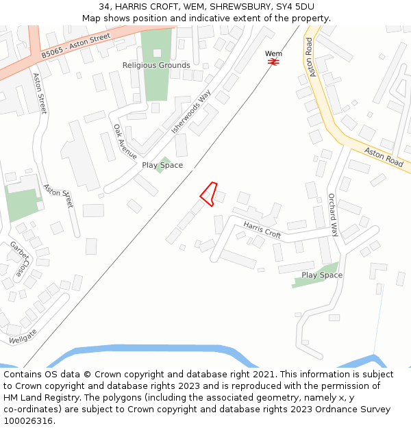 34, HARRIS CROFT, WEM, SHREWSBURY, SY4 5DU: Location map and indicative extent of plot