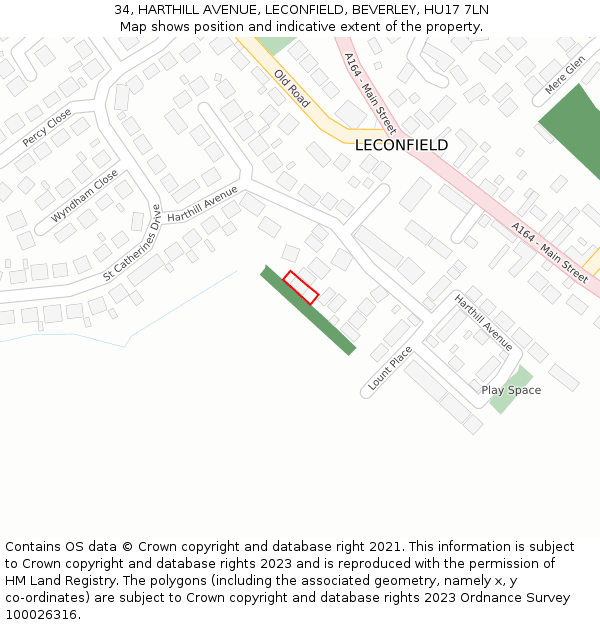 34, HARTHILL AVENUE, LECONFIELD, BEVERLEY, HU17 7LN: Location map and indicative extent of plot