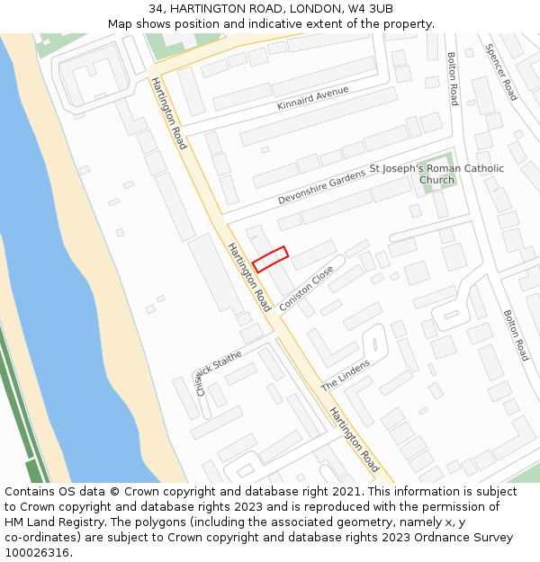 34, HARTINGTON ROAD, LONDON, W4 3UB: Location map and indicative extent of plot