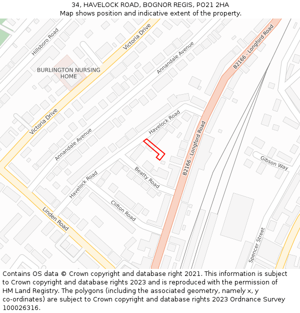 34, HAVELOCK ROAD, BOGNOR REGIS, PO21 2HA: Location map and indicative extent of plot