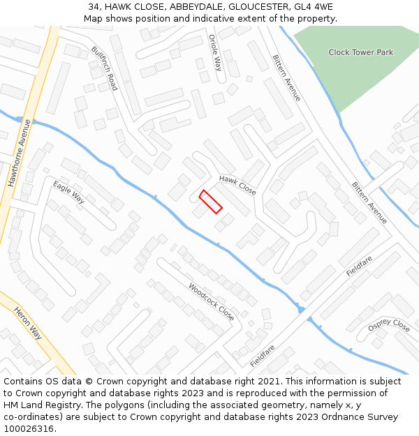 34, HAWK CLOSE, ABBEYDALE, GLOUCESTER, GL4 4WE: Location map and indicative extent of plot