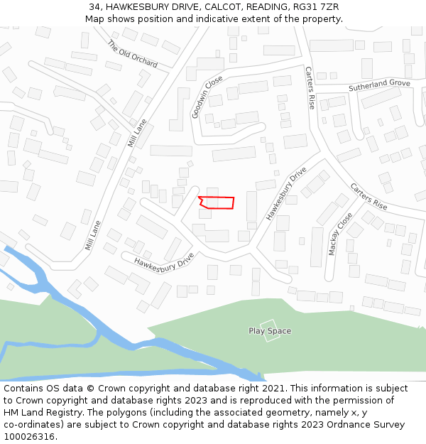34, HAWKESBURY DRIVE, CALCOT, READING, RG31 7ZR: Location map and indicative extent of plot