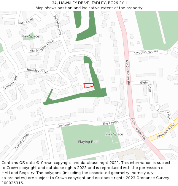 34, HAWKLEY DRIVE, TADLEY, RG26 3YH: Location map and indicative extent of plot