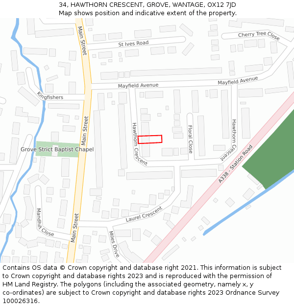 34, HAWTHORN CRESCENT, GROVE, WANTAGE, OX12 7JD: Location map and indicative extent of plot