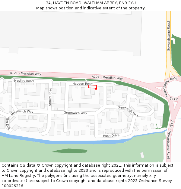 34, HAYDEN ROAD, WALTHAM ABBEY, EN9 3YU: Location map and indicative extent of plot