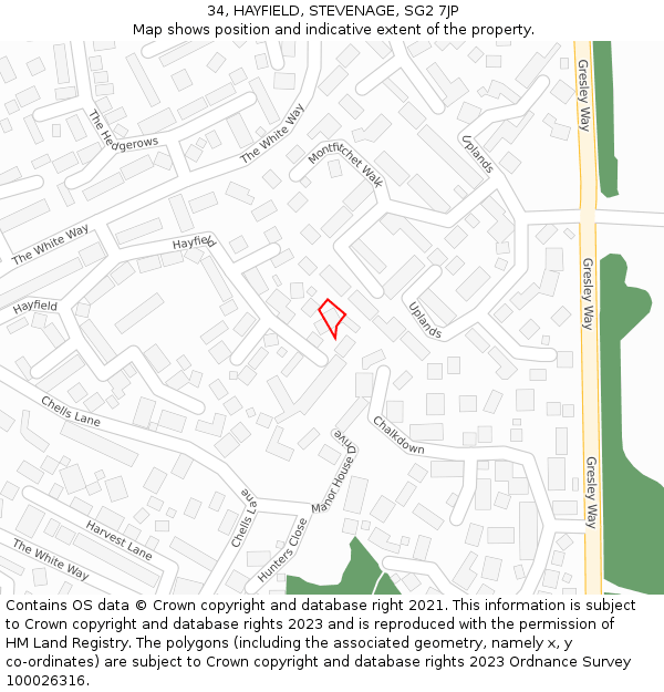 34, HAYFIELD, STEVENAGE, SG2 7JP: Location map and indicative extent of plot