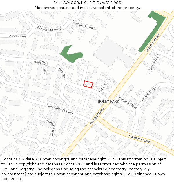 34, HAYMOOR, LICHFIELD, WS14 9SS: Location map and indicative extent of plot