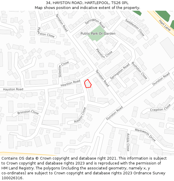 34, HAYSTON ROAD, HARTLEPOOL, TS26 0PL: Location map and indicative extent of plot