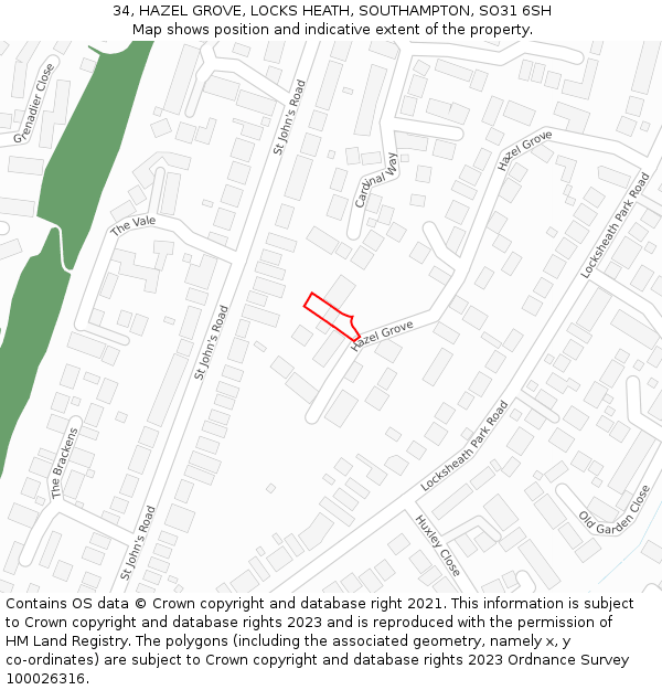 34, HAZEL GROVE, LOCKS HEATH, SOUTHAMPTON, SO31 6SH: Location map and indicative extent of plot