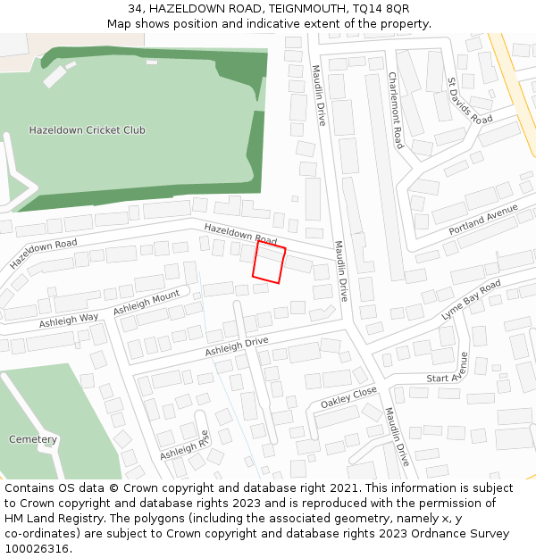 34, HAZELDOWN ROAD, TEIGNMOUTH, TQ14 8QR: Location map and indicative extent of plot