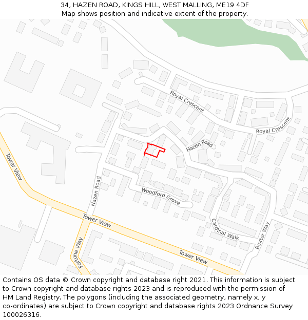 34, HAZEN ROAD, KINGS HILL, WEST MALLING, ME19 4DF: Location map and indicative extent of plot